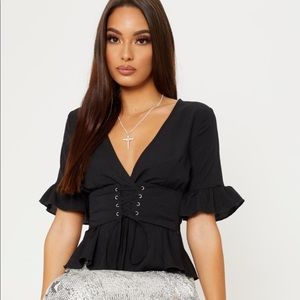 Black Frill Sleeve Corset Blouse | PLT